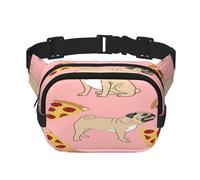 FEYUNYAN Large Square Waist Pack, Double-Layer Crossbody Fanny Pack, Water-Resistant Twill Bag with Adjustable Belt & Anti-Theft Pocket for Hiking, Cycling, Pug Pizza Pink, 23x16cm