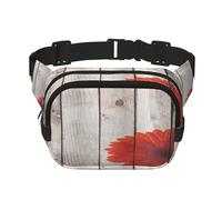 FEYUNYAN Large Square Waist Pack, Double-Layer Crossbody Fanny Pack, Water-Resistant Twill Bag with Adjustable Belt & Anti-Theft Pocket for Hiking, Cycling, Flower Red Dahlia, 23x16cm