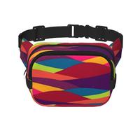 FEYUNYAN Large Square Waist Pack, Double-Layer Crossbody Fanny Pack, Water-Resistant Twill Bag with Adjustable Belt & Anti-Theft Pocket for Hiking, Cycling, Waving Template Colorful Curves, 23x16cm