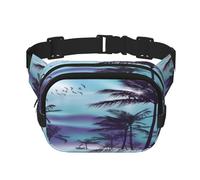 FEYUNYAN Large Square Waist Pack, Double-Layer Crossbody Fanny Pack, Water-Resistant Twill Bag with Adjustable Belt & Anti-Theft Pocket for Hiking, Cycling, Palm Trees, 23x16cm
