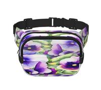FEYUNYAN Large Square Waist Pack, Double-Layer Crossbody Fanny Pack, Water-Resistant Twill Bag with Adjustable Belt & Anti-Theft Pocket for Hiking, Cycling, Pansy Perfection, 23x16cm