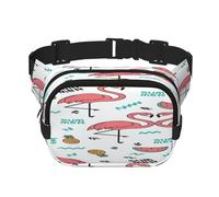 FEYUNYAN Large Square Waist Pack, Double-Layer Crossbody Fanny Pack, Water-Resistant Twill Bag with Adjustable Belt & Anti-Theft Pocket for Hiking, Cycling, Pink Flamingo, 23x16cm