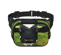 FEYUNYAN Large Square Waist Pack, Double-Layer Crossbody Fanny Pack, Water-Resistant Twill Bag with Adjustable Belt & Anti-Theft Pocket for Hiking, Cycling, Prairie Cow, 23x16cm