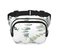 FEYUNYAN Large Square Waist Pack, Double-Layer Crossbody Fanny Pack, Water-Resistant Twill Bag with Adjustable Belt & Anti-Theft Pocket for Hiking, Cycling, Eucalyptus Leaves, 23x16cm