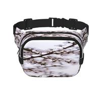FEYUNYAN Large Square Waist Pack, Double-Layer Crossbody Fanny Pack, Water-Resistant Twill Bag with Adjustable Belt & Anti-Theft Pocket for Hiking, Cycling, Peach Blossom, 23x16cm