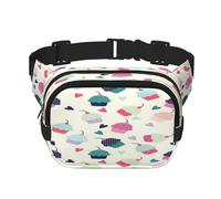 FEYUNYAN Large Square Waist Pack, Double-Layer Crossbody Fanny Pack, Water-Resistant Twill Bag with Adjustable Belt & Anti-Theft Pocket for Hiking, Cycling, Cupcake Candy Hearts Sweet, 23x16cm
