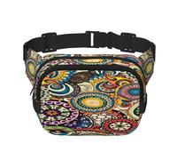FEYUNYAN Large Square Waist Pack, Double-Layer Crossbody Fanny Pack, Water-Resistant Twill Bag with Adjustable Belt & Anti-Theft Pocket for Hiking, Cycling, Ethnic Circles Floral, 23x16cm
