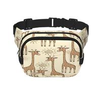 FEYUNYAN Large Square Waist Pack, Double-Layer Crossbody Fanny Pack, Water-Resistant Twill Bag with Adjustable Belt & Anti-Theft Pocket for Hiking, Cycling, Hand Drawn Giraffes, 23x16cm
