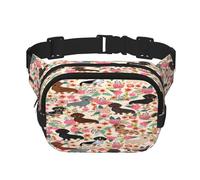 FEYUNYAN Large Square Waist Pack, Double-Layer Crossbody Fanny Pack, Water-Resistant Twill Bag with Adjustable Belt & Anti-Theft Pocket for Hiking, Cycling, Dog Flower, 23x16cm