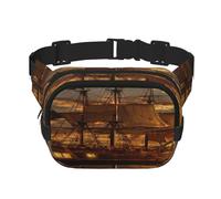 FEYUNYAN Large Square Waist Pack, Double-Layer Crossbody Fanny Pack, Water-Resistant Twill Bag with Adjustable Belt & Anti-Theft Pocket for Hiking, Cycling, Fantasy Pirate Ship, 23x16cm