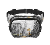 FEYUNYAN Large Square Waist Pack, Double-Layer Crossbody Fanny Pack, Water-Resistant Twill Bag with Adjustable Belt & Anti-Theft Pocket for Hiking, Cycling, Love from New York, 23x16cm