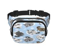 FEYUNYAN Large Square Waist Pack, Double-Layer Crossbody Fanny Pack, Water-Resistant Twill Bag with Adjustable Belt & Anti-Theft Pocket for Hiking, Cycling, Blue Chinchillas Moon, 23x16cm