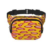 FEYUNYAN Large Square Waist Pack, Double-Layer Crossbody Fanny Pack, Water-Resistant Twill Bag with Adjustable Belt & Anti-Theft Pocket for Hiking, Cycling, Women Smiling Red Mouth, 23x16cm