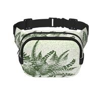 FEYUNYAN Large Square Waist Pack, Double-Layer Crossbody Fanny Pack, Water-Resistant Twill Bag with Adjustable Belt & Anti-Theft Pocket for Hiking, Cycling, Natural Plant Fern Leaf, 23x16cm