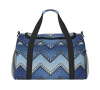 FEYUNYAN Large Tote Bag with Adjustable Strap Water-Resistant Travel Duffel | Gradient Blue Denim, Heavy-Duty Twill Crossbody Bag For Gym, Weekend Trips & Outdoor Sports, With Anti-Slip Handles