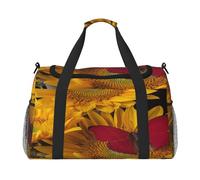FEYUNYAN Large Tote Bag with Adjustable Strap, Water-Resistant Travel Duffel with Anti-Slip Handles, Yellow Sunflowers Red Butterfly, Heavy-Duty Crossbody Bag for Gym, Weekend Trips & Outdoor Sports