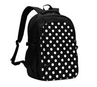 FEYUNYAN Large USB Charging Travel Backpack, 40L Anti-Theft Laptop Backpack for Men & Women, Black and White Polka Dots Multi-Pocket Hiking Pack, Water-Resistant School Bag for Work, Hiking & Camping