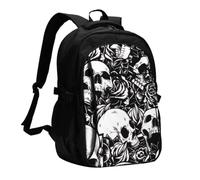 FEYUNYAN Large USB Charging Travel Backpack, 40L Anti-Theft Laptop Backpack for Men & Women, Black Floral Skull Multi-Pocket Hiking Pack, Water-Resistant School Bag for Work, Hiking & Camping