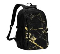FEYUNYAN Large USB Charging Travel Backpack, 40L Anti-Theft Laptop Backpack for Men & Women, Black Gold Marble Multi-Pocket Hiking Pack, Water-Resistant School Bag for Work, Hiking & Camping