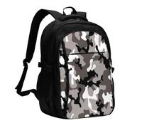 FEYUNYAN Large USB Charging Travel Backpack, 40L Anti-Theft Laptop Backpack for Men & Women, Black Grey White Camo Multi-Pocket Hiking Pack, Water-Resistant School Bag for Work, Hiking & Camping