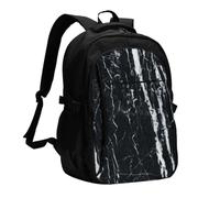 FEYUNYAN Large USB Charging Travel Backpack, 40L Anti-Theft Laptop Backpack for Men & Women, Black white marble Multi-Pocket Hiking Pack, Water-Resistant School Bag for Work, Hiking & Camping