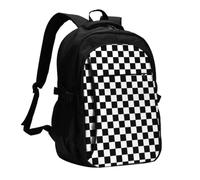 FEYUNYAN Large USB Charging Travel Backpack, 40L Anti-Theft Laptop Backpack for Men & Women, Black white plaid Multi-Pocket Hiking Pack, Water-Resistant School Bag for Work, Hiking & Camping