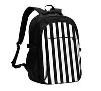 FEYUNYAN Large USB Charging Travel Backpack, 40L Anti-Theft Laptop Backpack for Men & Women, Black & White Stripe Multi-Pocket Hiking Pack, Water-Resistant School Bag for Work, Hiking & Camping