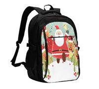 FEYUNYAN Large USB Charging Travel Backpack, 40L Anti-Theft Laptop Backpack for Men & Women, Christmas Santa Claus Multi-Pocket Hiking Pack, Water-Resistant School Bag for Work, Hiking & Camping