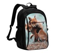 FEYUNYAN Large USB Charging Travel Backpack, 40L Anti-Theft Laptop Backpack for Men & Women, Cute Animal Fox Multi-Pocket Hiking Pack, Water-Resistant School Bag for Work, Hiking & Camping