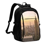 FEYUNYAN Large USB Charging Travel Backpack, 40L Anti-Theft Laptop Backpack for Men & Women, Empire State Building Multi-Pocket Hiking Pack, Water-Resistant School Bag for Work, Hiking & Camping