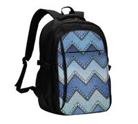 FEYUNYAN Large USB Charging Travel Backpack, 40L Anti-Theft Laptop Backpack for Men & Women, Gradient Blue Denim Multi-Pocket Hiking Pack, Water-Resistant School Bag for Work, Hiking & Camping