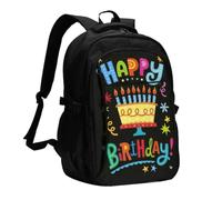 FEYUNYAN Large USB Charging Travel Backpack, 40L Anti-Theft Laptop Backpack for Men & Women, Happy Birthday Big Cake Multi-Pocket Hiking Pack, Water-Resistant School Bag for Work, Hiking & Camping