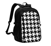 FEYUNYAN Large USB Charging Travel Backpack, 40L Anti-Theft Laptop Backpack for Men & Women, Houndstooth Black Multi-Pocket Hiking Pack, Water-Resistant School Bag for Work, Hiking & Camping
