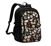 FEYUNYAN Large USB Charging Travel Backpack, 40L Anti-Theft Laptop Backpack for Men & Women, Japanese Sushi Black Multi-Pocket Hiking Pack, Water-Resistant School Bag for Work, Hiking & Camping