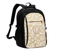 FEYUNYAN Large USB Charging Travel Backpack, 40L Anti-Theft Laptop Backpack for Men & Women, Many Golden Flowers Multi-Pocket Hiking Pack, Water-Resistant School Bag for Work, Hiking & Camping