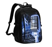 FEYUNYAN Large USB Charging Travel Backpack, 40L Anti-Theft Laptop Backpack for Men & Women, Microphone Music Notes Multi-Pocket Hiking Pack, Water-Resistant School Bag for Work, Hiking & Camping