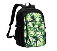 FEYUNYAN Large USB Charging Travel Backpack, 40L Anti-Theft Laptop Backpack for Men & Women, Palm Tree Green Leaves Multi-Pocket Hiking Pack, Water-Resistant School Bag for Work, Hiking & Camping