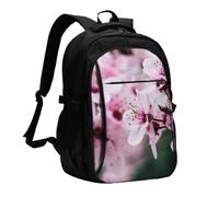 FEYUNYAN Large USB Charging Travel Backpack, 40L Anti-Theft Laptop Backpack for Men & Women, Pink Cherry Blossoms Multi-Pocket Hiking Pack, Water-Resistant School Bag for Work, Hiking & Camping