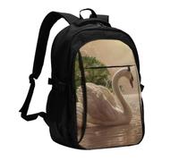 FEYUNYAN Large USB Charging Travel Backpack, 40L Anti-Theft Laptop Backpack for Men & Women, swan green leaves Multi-Pocket Hiking Pack, Water-Resistant School Bag for Work, Hiking & Camping