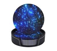 FEYUNYAN Leather Drink Coasters Set Of 6, Pu Leather Round Coaster With Storage Box, Galaxy Stars, Drink Coasters For Dining Table Office Decor, Heat-Resistant Round Beverage Pads For Home Kitchen