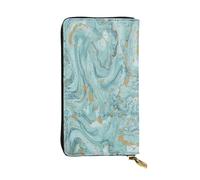 FEYUNYAN Leather Long Clutch Wallet for Women, Large Capacity ID Card Organizer with Zipper Pocket, Azurite Teal Foil Gold Oil Marble Women Purse, Long Wallet Clutch for Ladies (Travel, Everyday Use)