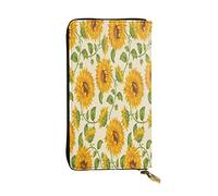 FEYUNYAN Leather Long Clutch Wallet for Women, Large Capacity ID Card Organizer with Zipper Pocket, Beautiful Yellow Sunflower Women Purse, Long Wallet Clutch for Ladies (Travel, Office, Everyday Use)