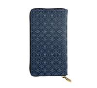 FEYUNYAN Leather Long Clutch Wallet for Women, Large Capacity ID Card Organizer with Zipper Pocket, Dotted Lines Shapes Blue Women Purse, Long Wallet Clutch for Ladies (Travel, Office, Everyday Use)