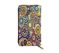 FEYUNYAN Leather Long Clutch Wallet for Women, Large Capacity ID Card Organizer with Zipper Pocket, Ethnic Circles Floral Women Purse, Long Wallet Clutch for Ladies (Travel, Office, Everyday Use)