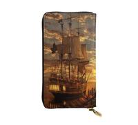 FEYUNYAN Leather Long Clutch Wallet for Women, Large Capacity ID Card Organizer with Zipper Pocket, Fantasy Pirate Ship Women Purse, Long Wallet Clutch for Ladies (Travel, Office, Everyday Use)