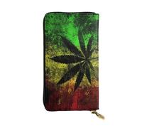 FEYUNYAN Leather Long Clutch Wallet for Women, Large Capacity ID Card Organizer with Zipper Pocket, Jamaica Flag Leaves Women Purse, Long Wallet Clutch for Ladies (Travel, Office, Everyday Use)