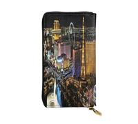 FEYUNYAN Leather Long Clutch Wallet for Women, Large Capacity ID Card Organizer with Zipper Pocket, Las Vegas Night View Women Purse, Long Wallet Clutch for Ladies (Travel, Office, Everyday Use)