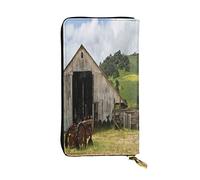 FEYUNYAN Leather Long Clutch Wallet for Women, Large Capacity ID Card Organizer with Zipper Pocket, Old Wooden Barn Rusted Tractor Women Purse, Long Wallet Clutch for Ladies (Travel, Everyday Use)