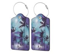 FEYUNYAN Leather Luggage Tags with Privacy Flap, 1 Pcs Travel Id Bag Tags, Palm Trees, Waterproof Suitcase Name Badge Holders with Stainless Steel Loop for Travel, Backpack, Luggage Identification