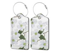 FEYUNYAN Leather Luggage Tags with Privacy Flap, 1 Pcs Travel Id Bag Tags, White Blossom, Waterproof Suitcase Name Badge Holders with Stainless Steel Loop for Travel, Backpack, Luggage Identification